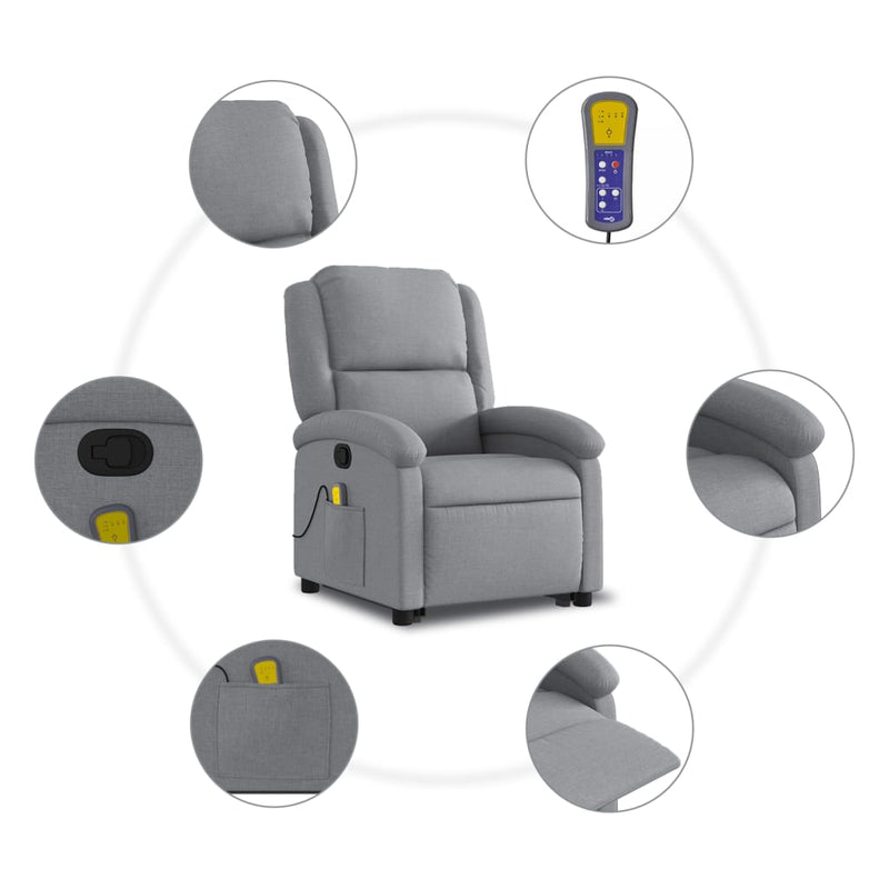 vidaXL Stand up Massage Recliner Chair Light Grey Fabric