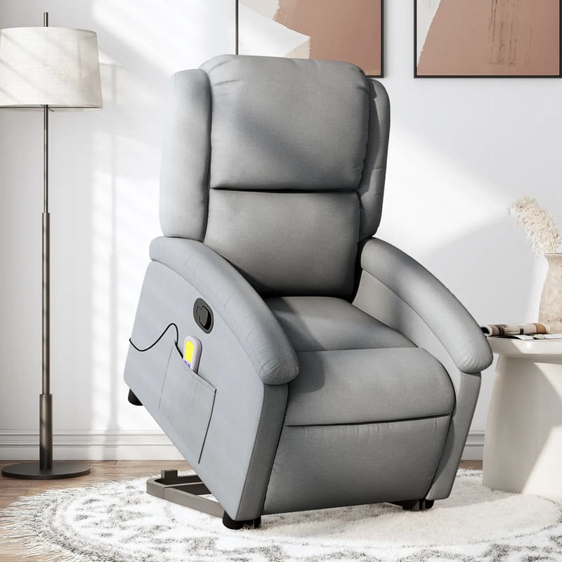 vidaXL Stand up Massage Recliner Chair Light Grey Fabric