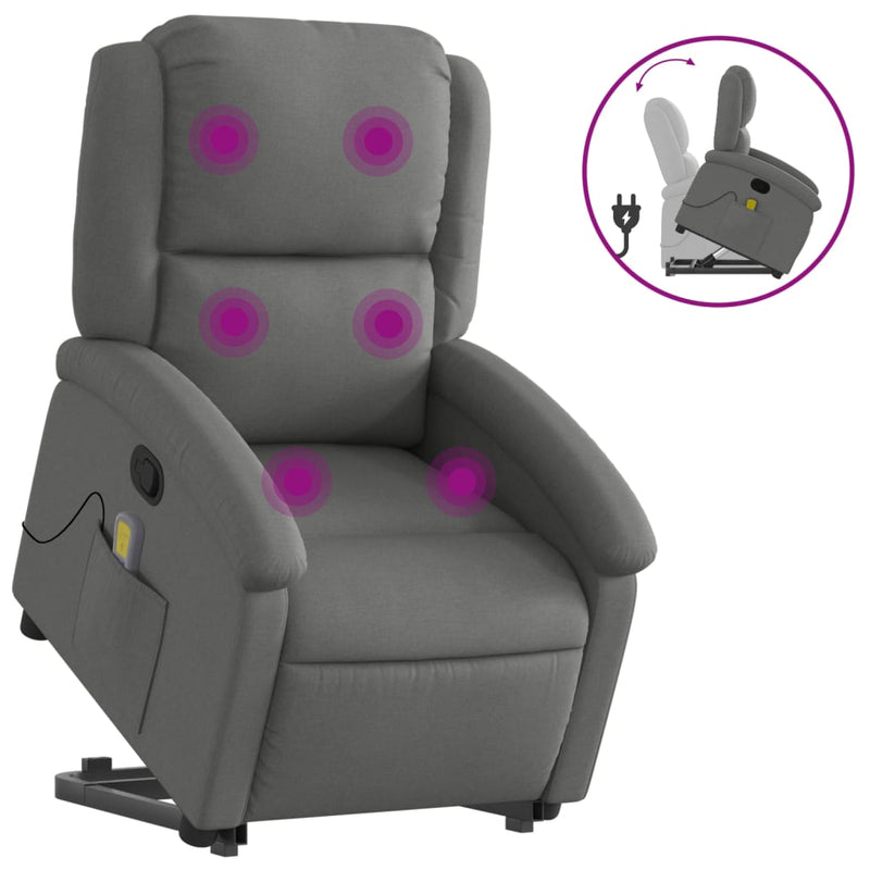 vidaXL Stand up Massage Recliner Chair Dark Grey Fabric
