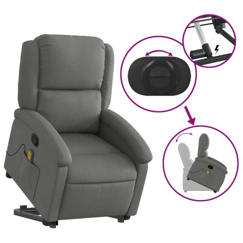 vidaXL Stand up Massage Recliner Chair Dark Grey Fabric