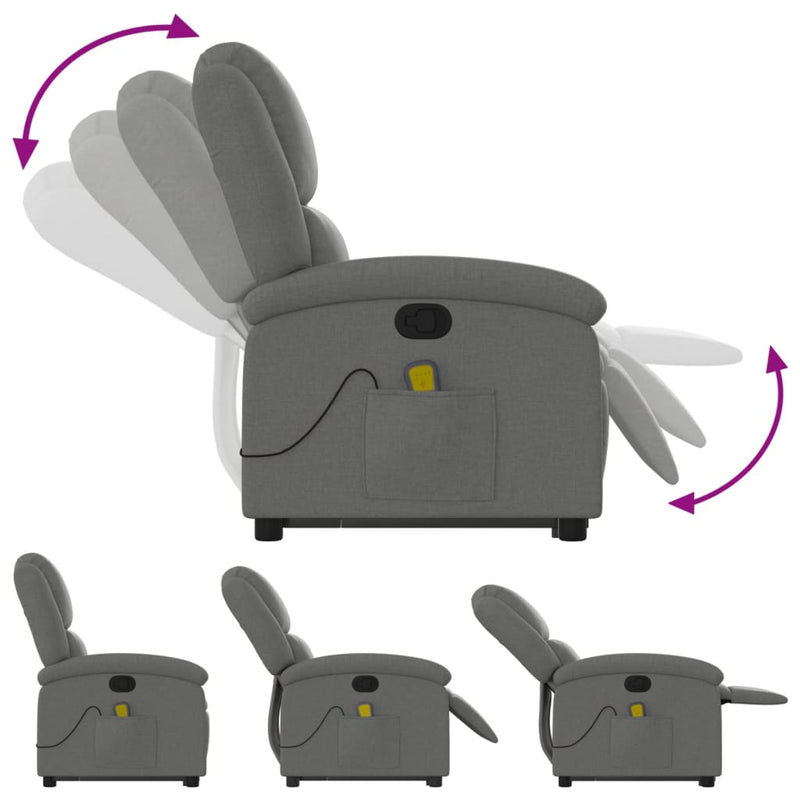 vidaXL Stand up Massage Recliner Chair Dark Grey Fabric