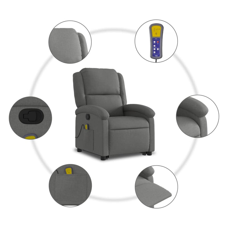 vidaXL Stand up Massage Recliner Chair Dark Grey Fabric