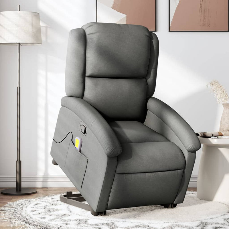 vidaXL Stand up Massage Recliner Chair Dark Grey Fabric