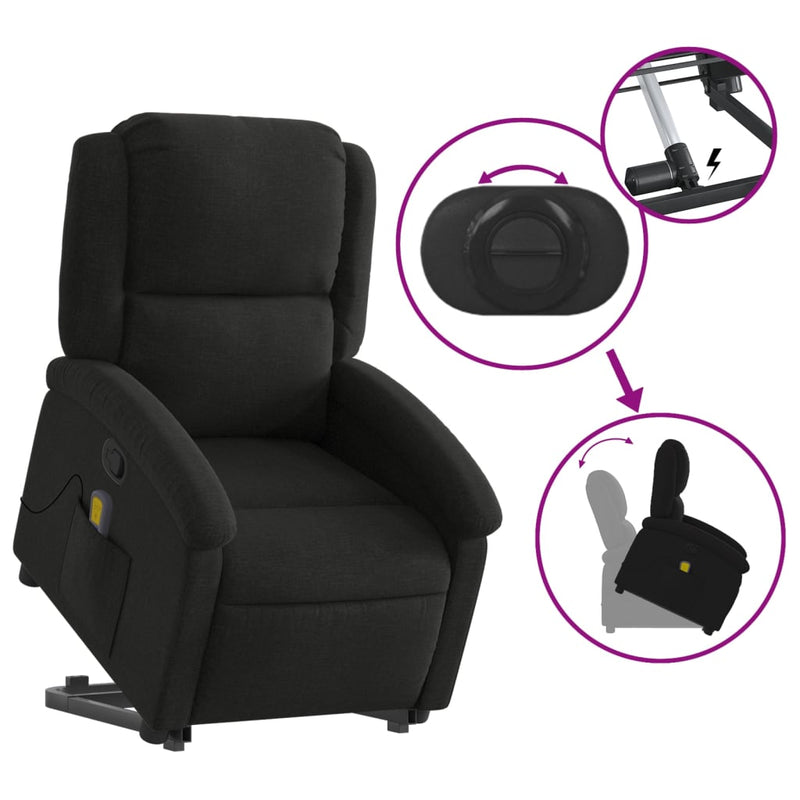 vidaXL Stand up Massage Recliner Chair Black Fabric