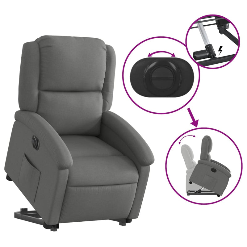 vidaXL Electric Stand up Recliner Chair Dark Grey Fabric