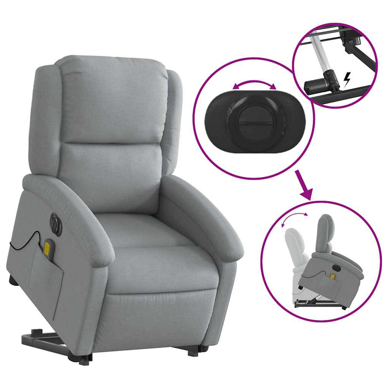 vidaXL Electric Stand up Massage Recliner Chair Light Grey Fabric