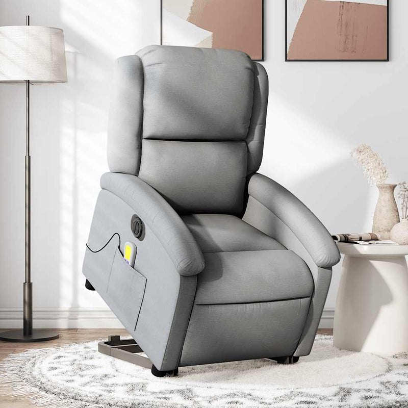 vidaXL Electric Stand up Massage Recliner Chair Light Grey Fabric