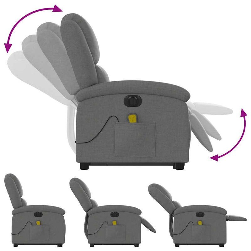 vidaXL Electric Stand up Massage Recliner Chair Dark Grey Fabric