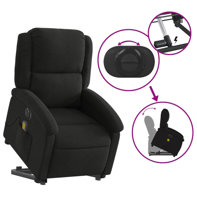 vidaXL Electric Stand up Massage Recliner Chair Black Fabric