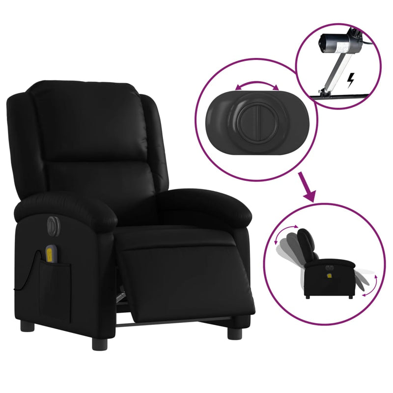 vidaXL Electric Massage Recliner Chair Black Faux Leather