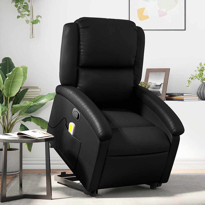 vidaXL Stand up Massage Recliner Chair Black Faux Leather