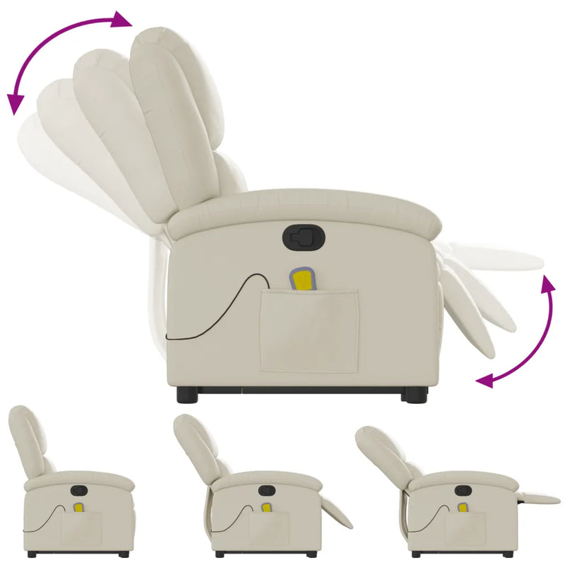 Stand up Massage Recliner Chair Cream Faux Leather