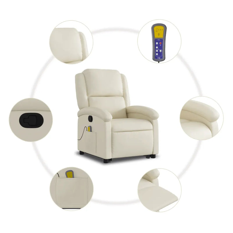 Stand up Massage Recliner Chair Cream Faux Leather