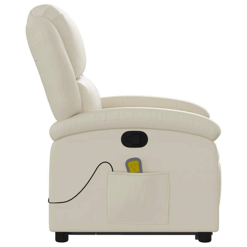 Stand up Massage Recliner Chair Cream Faux Leather