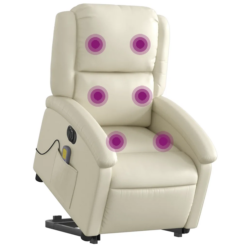 Electric Stand up Massage Recliner Chair Cream Faux Leather
