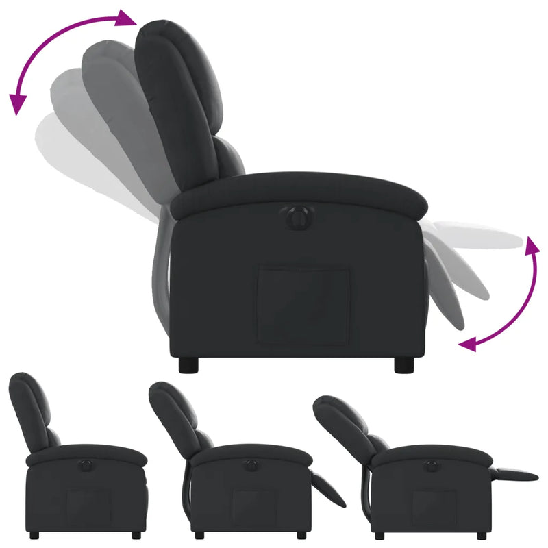 Electric Recliner Chair Black Real Leather