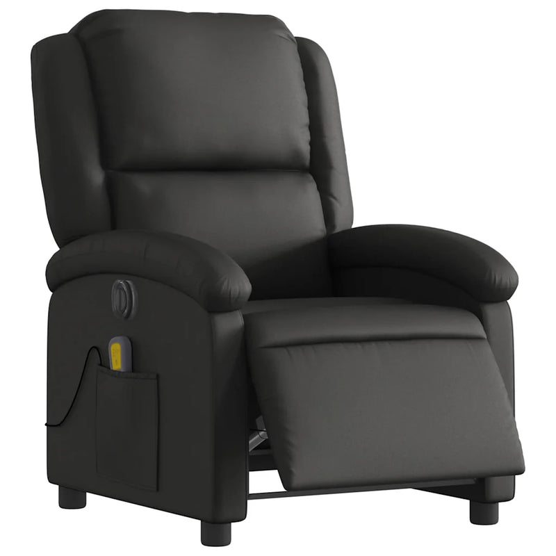Electric Massage Recliner Chair Black Real Leather