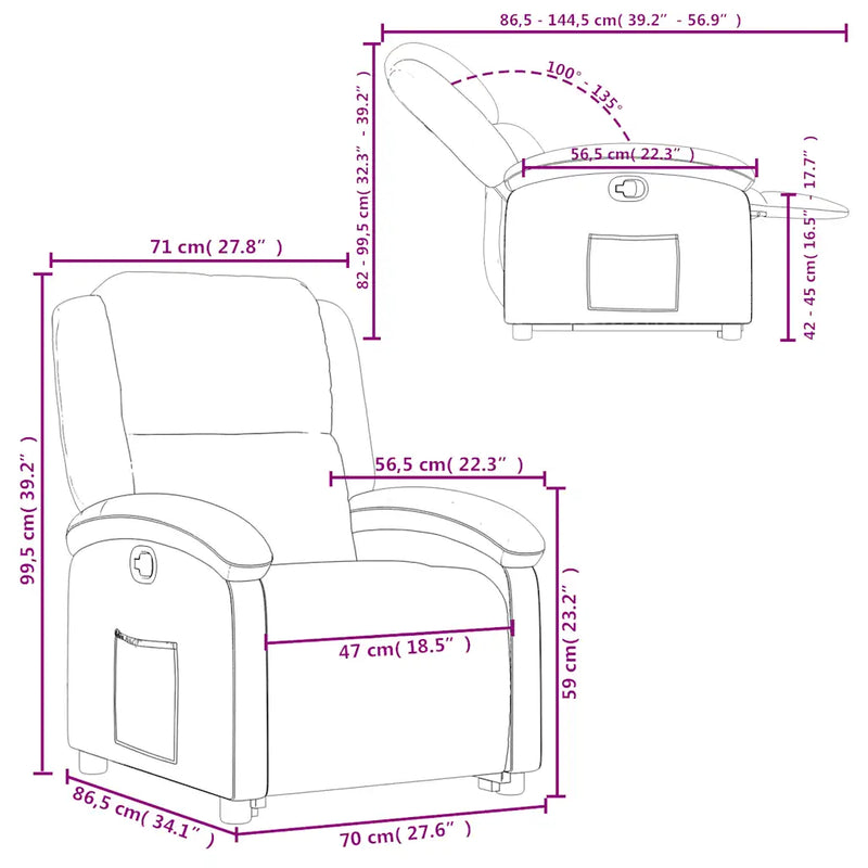 Stand up Recliner Chair Cream Real Leather
