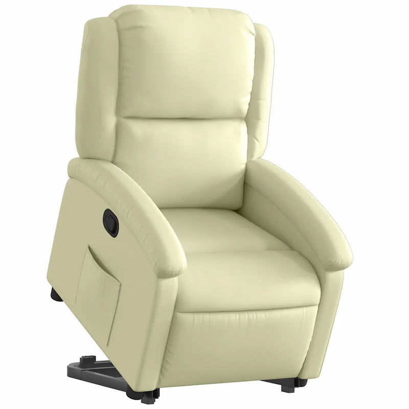 Stand up Recliner Chair Cream Real Leather