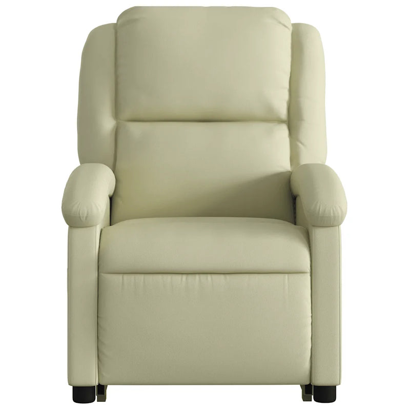 Stand up Recliner Chair Cream Real Leather