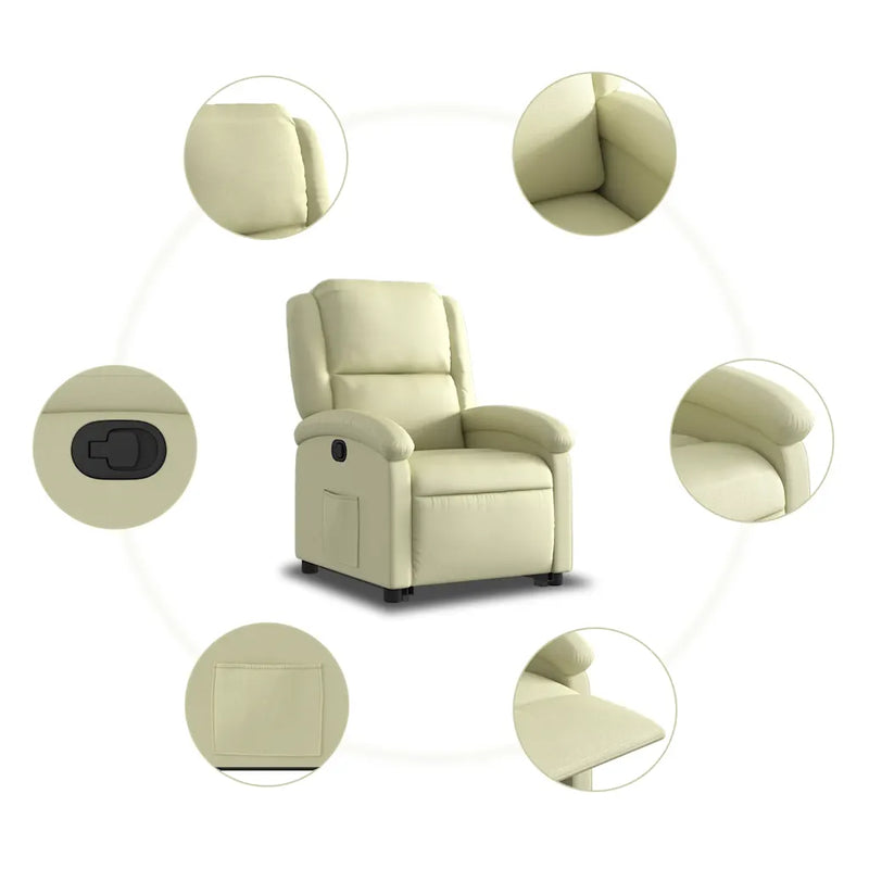 Stand up Recliner Chair Cream Real Leather