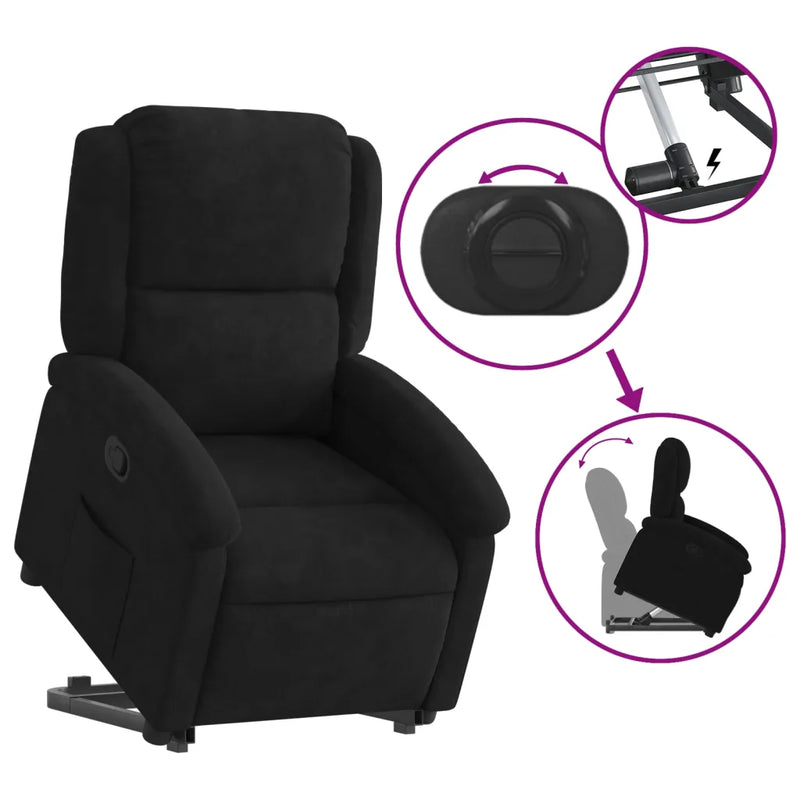 Stand up Recliner Chair Black Velvet