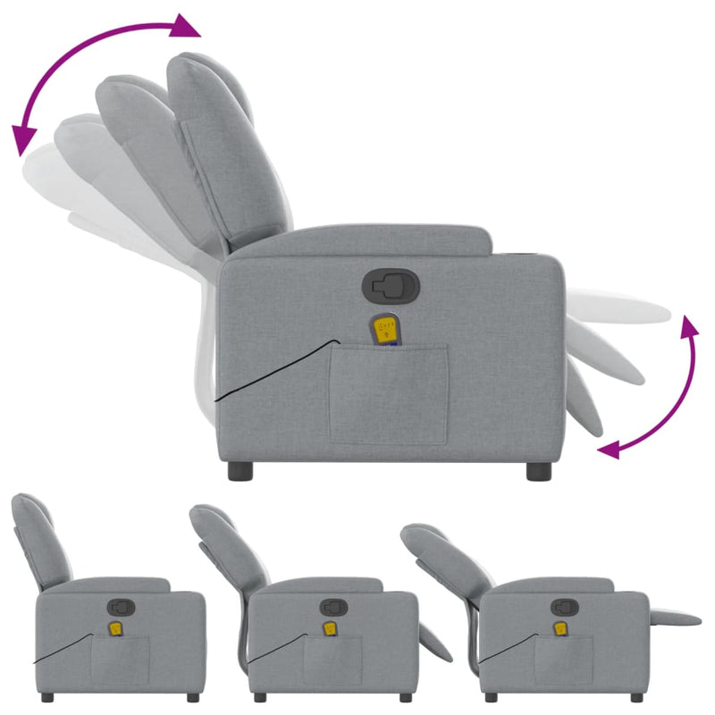 vidaXL Massage Recliner Chair Light Grey Fabric
