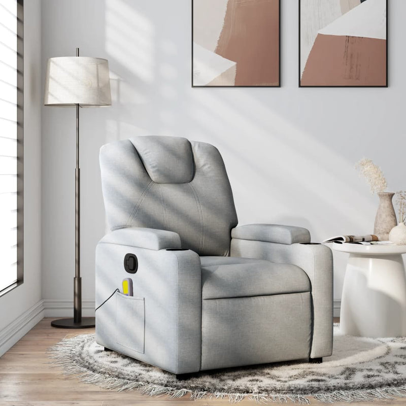 vidaXL Massage Recliner Chair Light Grey Fabric