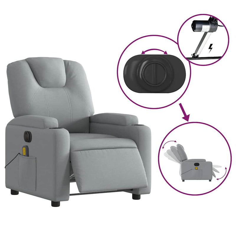 vidaXL Electric Massage Recliner Chair Light Grey Fabric