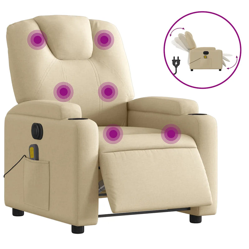 Electric Massage Recliner Chair Cream Fabric