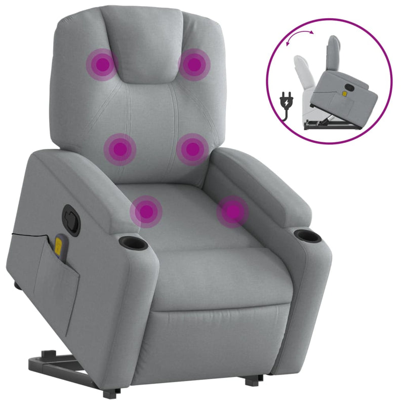 vidaXL Stand up Massage Recliner Chair Light Grey Fabric