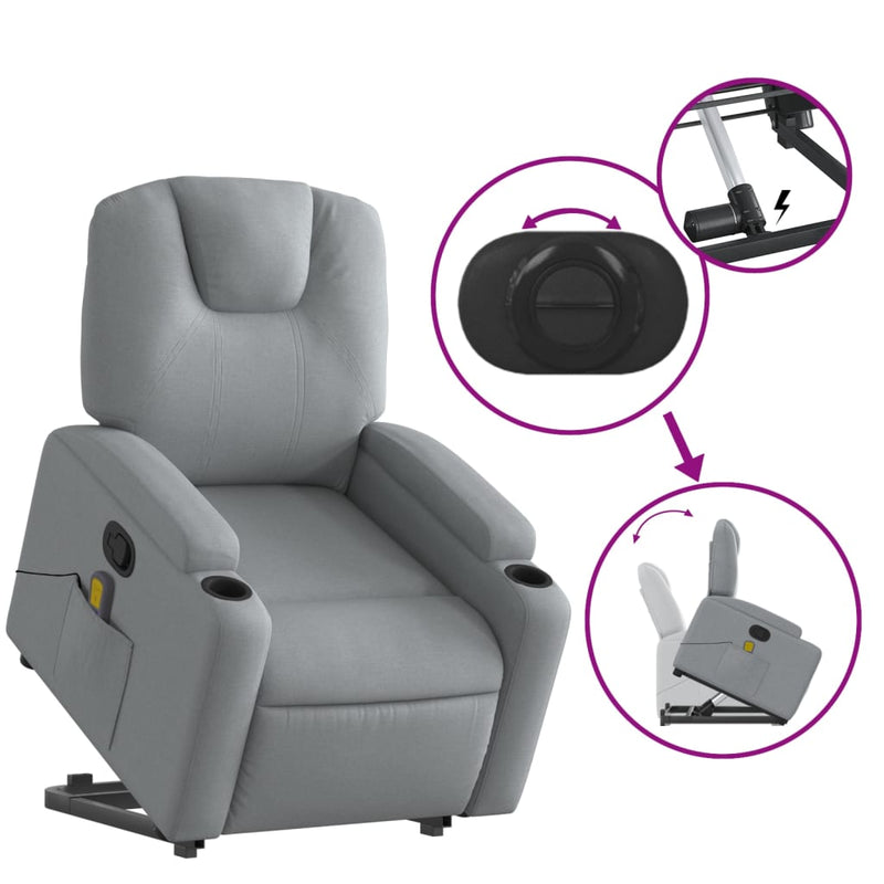 vidaXL Stand up Massage Recliner Chair Light Grey Fabric