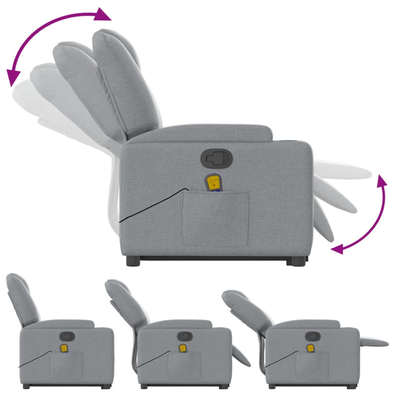 vidaXL Stand up Massage Recliner Chair Light Grey Fabric