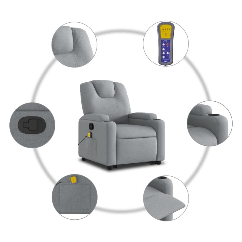 vidaXL Stand up Massage Recliner Chair Light Grey Fabric