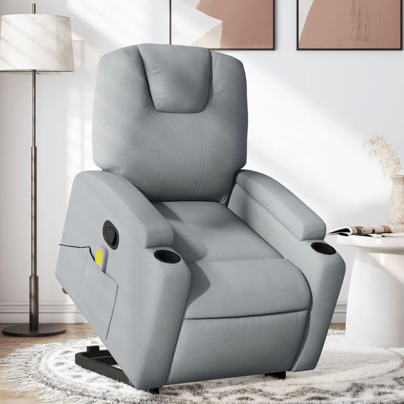 vidaXL Stand up Massage Recliner Chair Light Grey Fabric