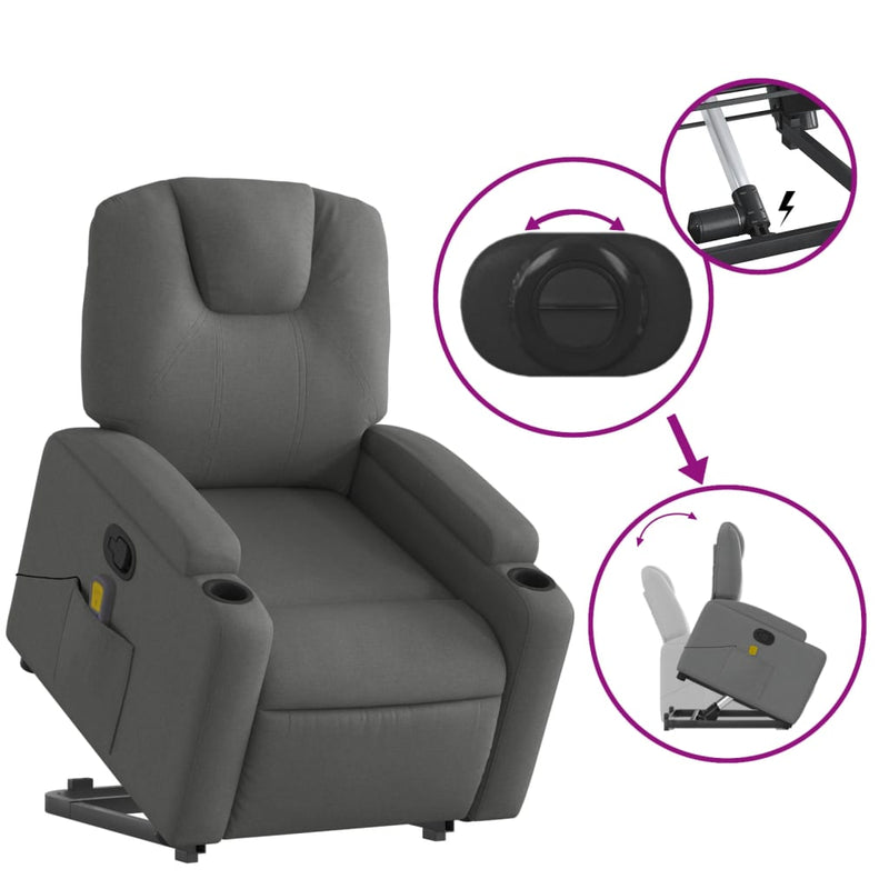 vidaXL Stand up Massage Recliner Chair Dark Grey Fabric