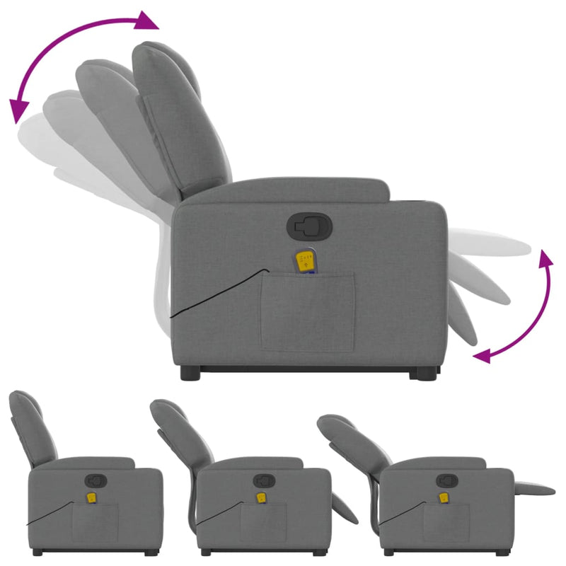vidaXL Stand up Massage Recliner Chair Dark Grey Fabric