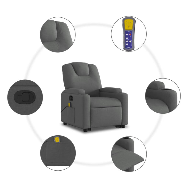 vidaXL Stand up Massage Recliner Chair Dark Grey Fabric