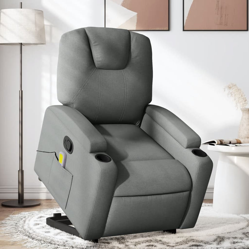 vidaXL Stand up Massage Recliner Chair Dark Grey Fabric