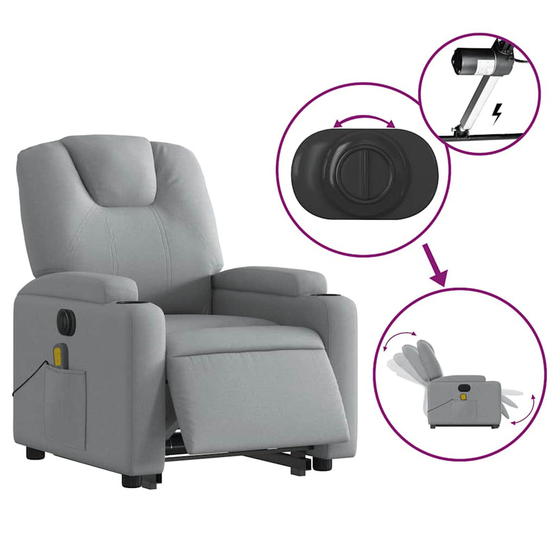 vidaXL Electric Stand up Massage Recliner Chair Light Grey Fabric
