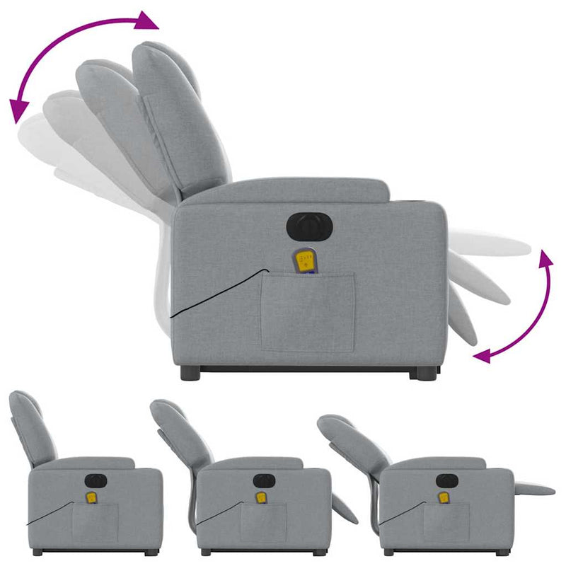 vidaXL Electric Stand up Massage Recliner Chair Light Grey Fabric