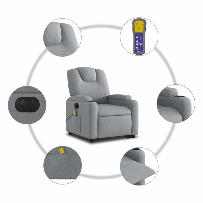 vidaXL Electric Stand up Massage Recliner Chair Light Grey Fabric