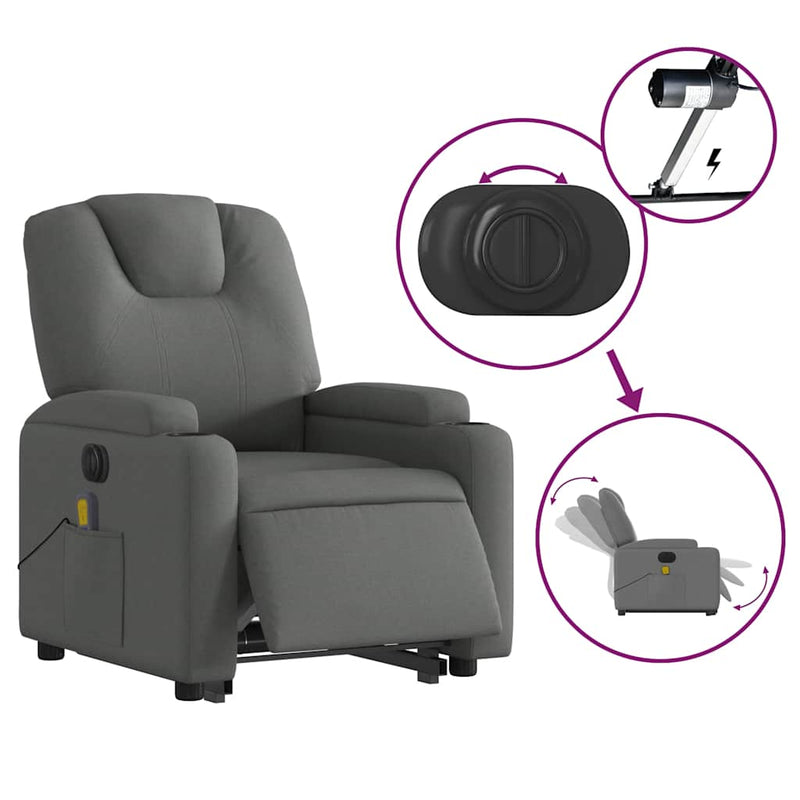 vidaXL Electric Stand up Massage Recliner Chair Dark Grey Fabric