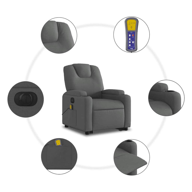 vidaXL Electric Stand up Massage Recliner Chair Dark Grey Fabric