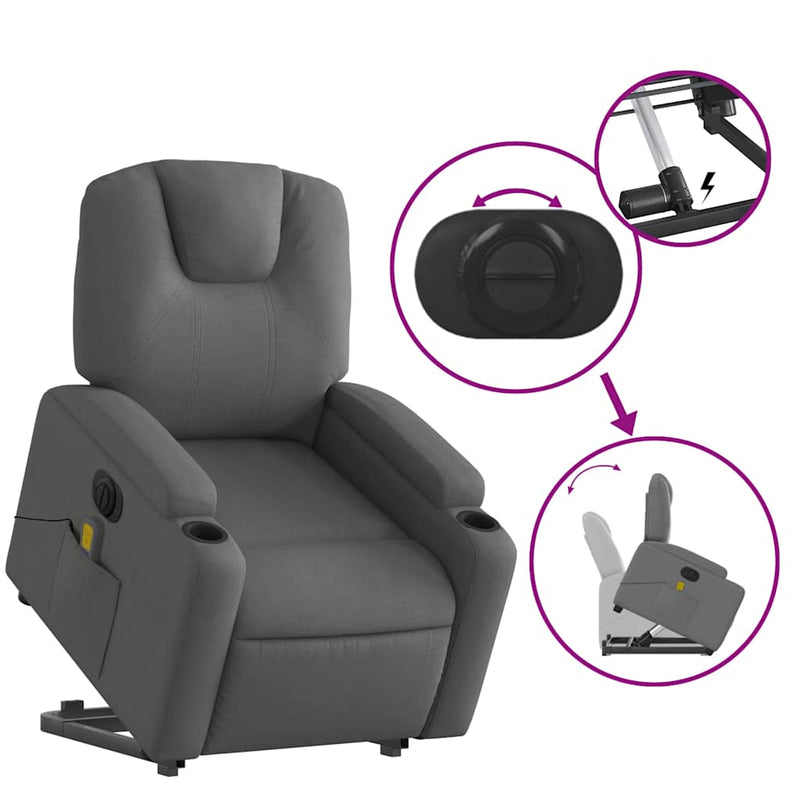 vidaXL Electric Stand up Massage Recliner Chair Dark Grey Fabric
