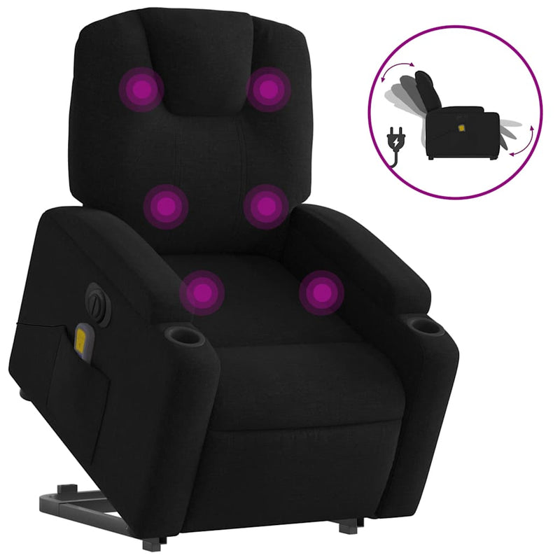 vidaXL Electric Stand up Massage Recliner Chair Black Fabric