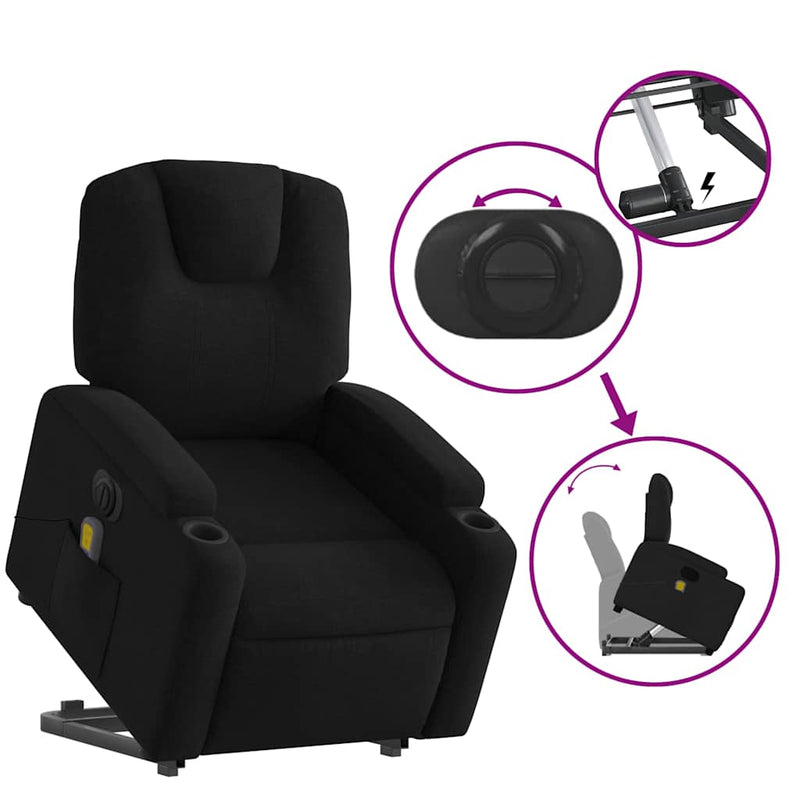 vidaXL Electric Stand up Massage Recliner Chair Black Fabric