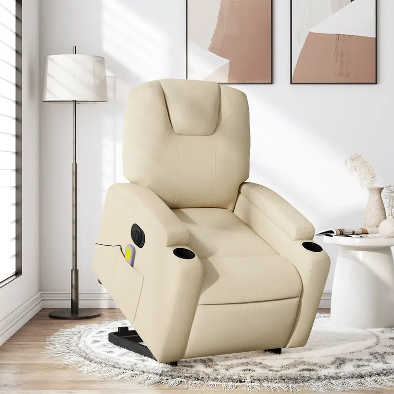 Electric Stand up Massage Recliner Chair Cream Fabric
