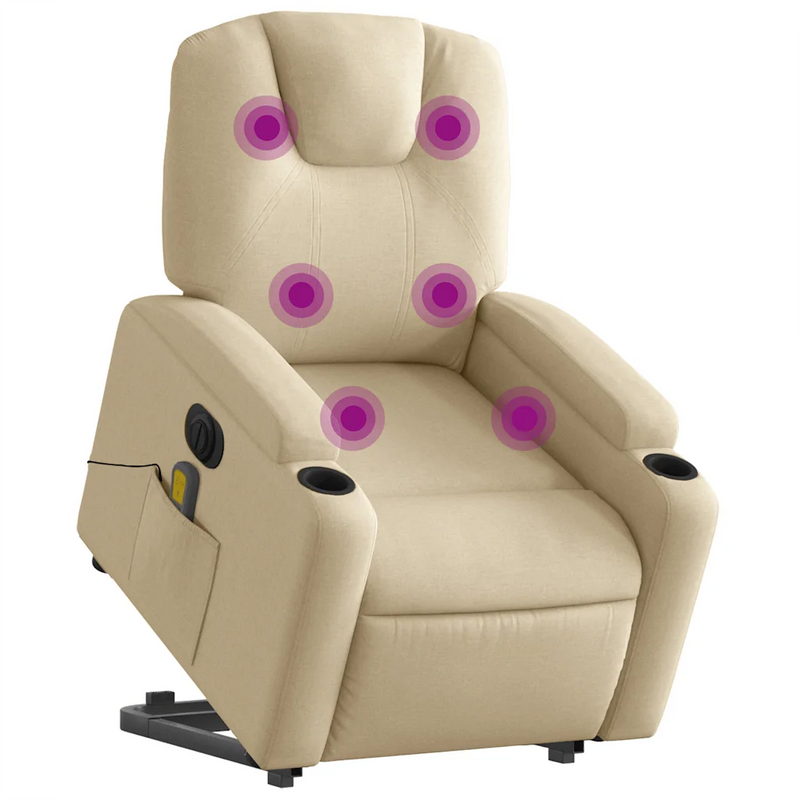 Electric Stand up Massage Recliner Chair Cream Fabric