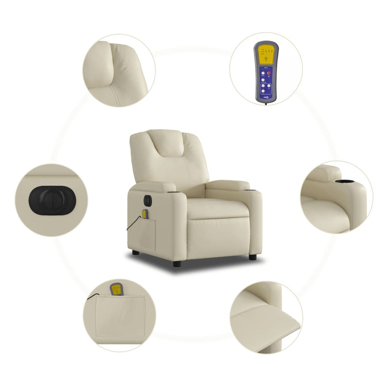 vidaXL Electric Massage Recliner Chair Cream Faux Leather